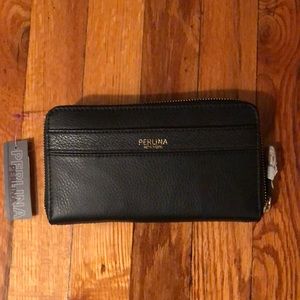 Perlina black zip around leather wallet